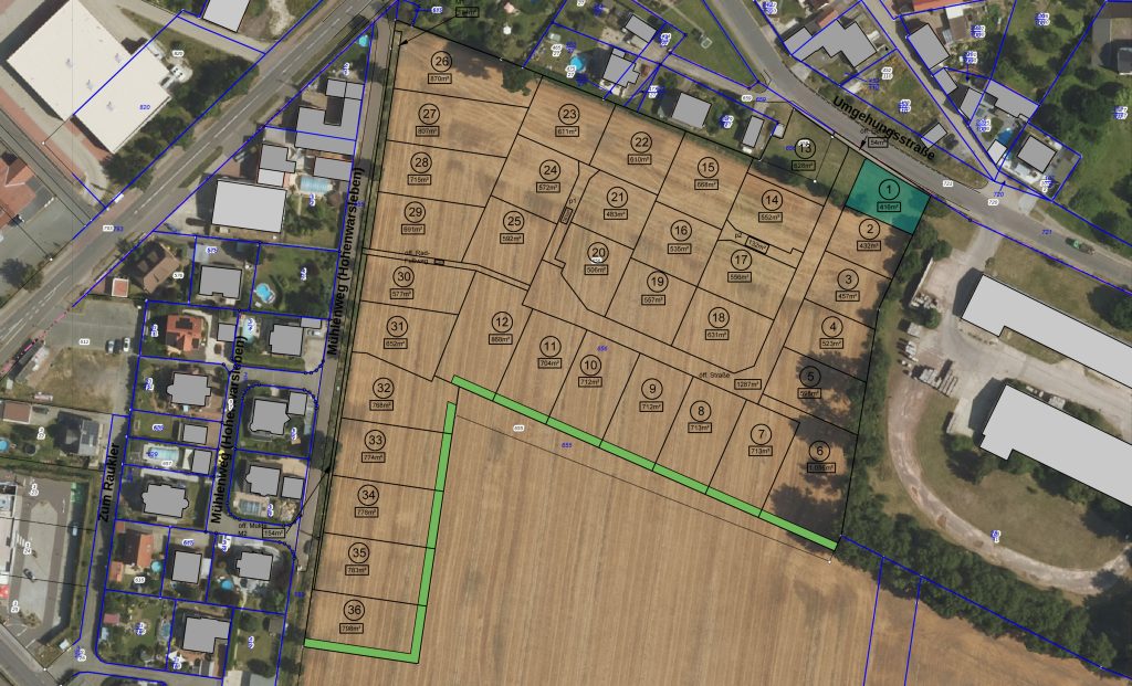 Markierte Grundstücksfläche von Hohenwarsleben